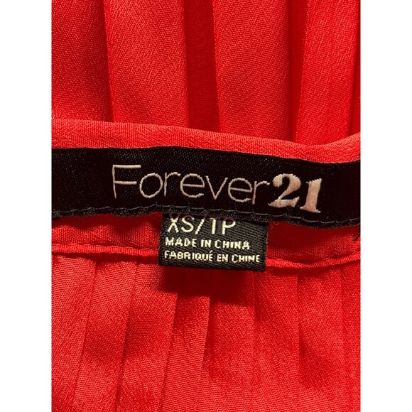 Forever 21 Colorblock Pleated Midi Skirt XS Red Orange Beige Polyester Side Zip - Picture 3 of 3